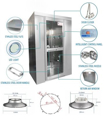 Διανοητικό δωμάτιο ντους αέρα 1500W με γωνία ροής αέρα 360° και SUS304/Παρασκευασμένη από ατσάλινη πλάκα για καθαρό δωμάτιο